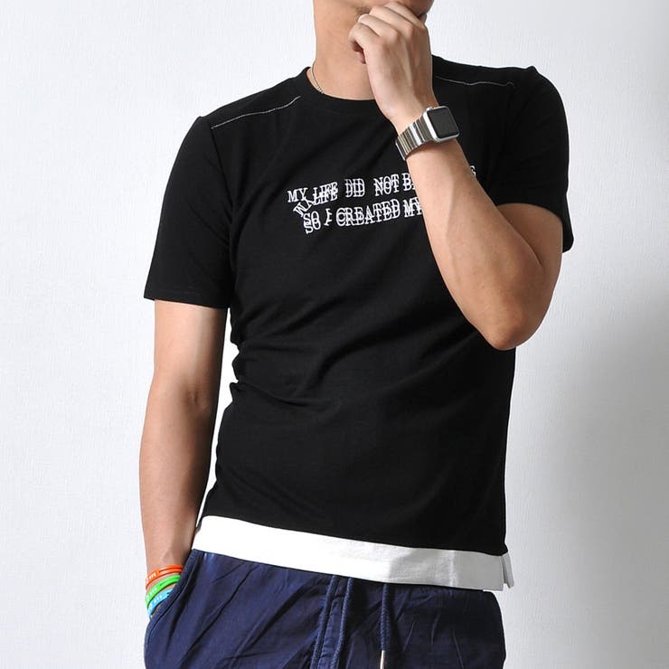 フェイクレイヤード ロゴ刺繍Tシャツ 半袖 | RAiseNsE  | 詳細画像6 