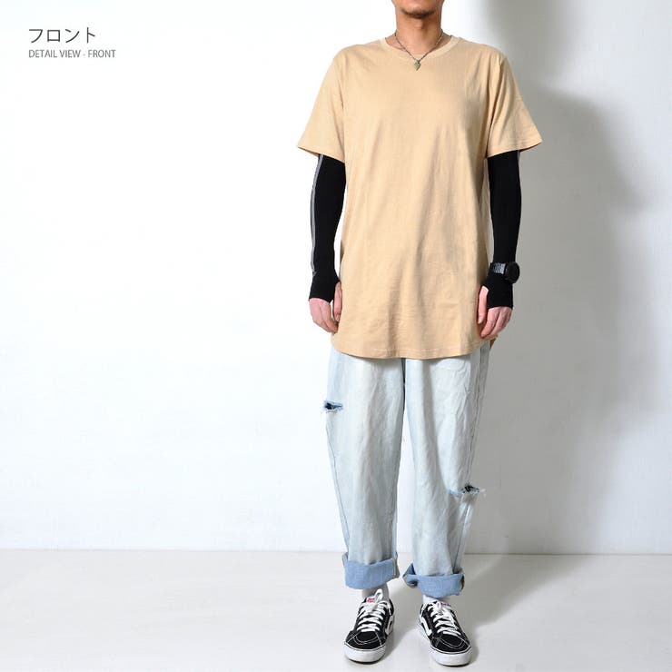 ピンク】ロング丈 ラウンドカット 半袖Tシャツ[品番：RSCM0007628