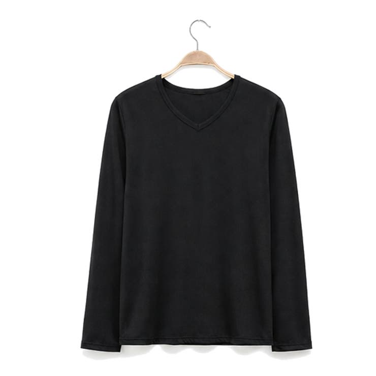 ブラック | Vネック カラーロングスリーブTシャツ トップス | RAiseNsE 