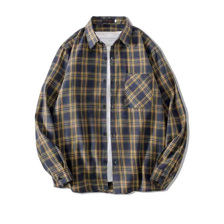 A-イエロー | 長袖 チェック柄シャツ メンズ | RAiseNsE 