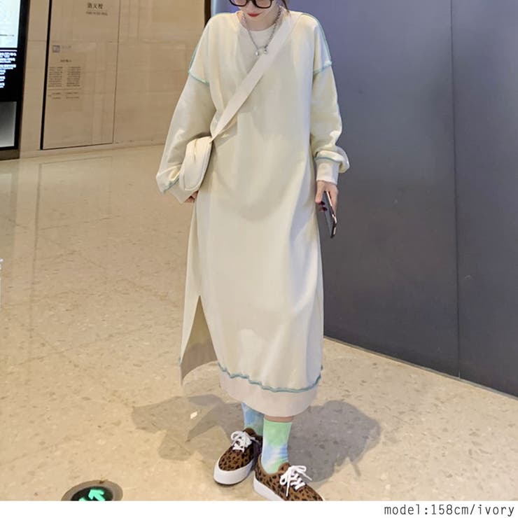 配色ステッチトレーナーワンピース 春 秋 冬 品番 Rkkw Rakuku ラクク のレディースファッション通販 Shoplist ショップリスト