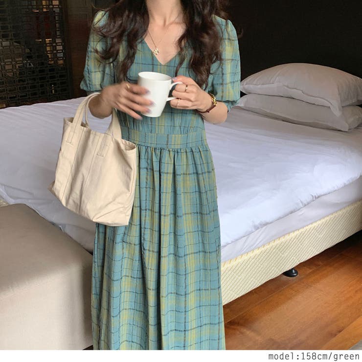 Vネック半袖チェック柄ワンピース 春 夏 秋 品番 Rkkw Rakuku ラクク のレディースファッション通販 Shoplist ショップリスト