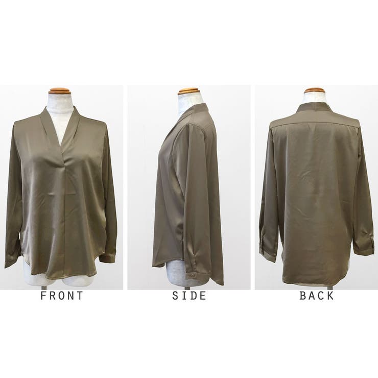 サテン調Vネックタックブラウス オフィスブラウス | RAKUku | 詳細画像3 