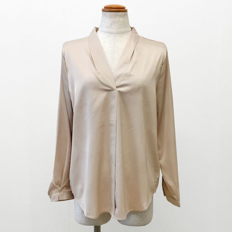 サテン調Vネックタックブラウス オフィスブラウス | RAKUku | 詳細画像6 