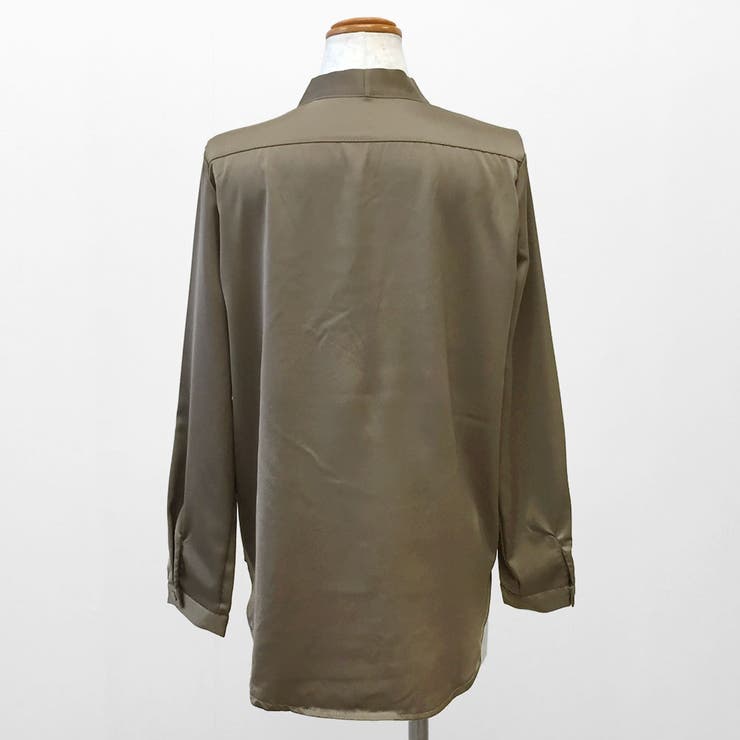 サテン調Vネックタックブラウス オフィスブラウス | RAKUku | 詳細画像21 