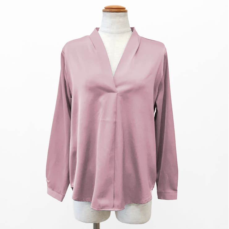 サテン調Vネックタックブラウス オフィスブラウス | RAKUku | 詳細画像7 