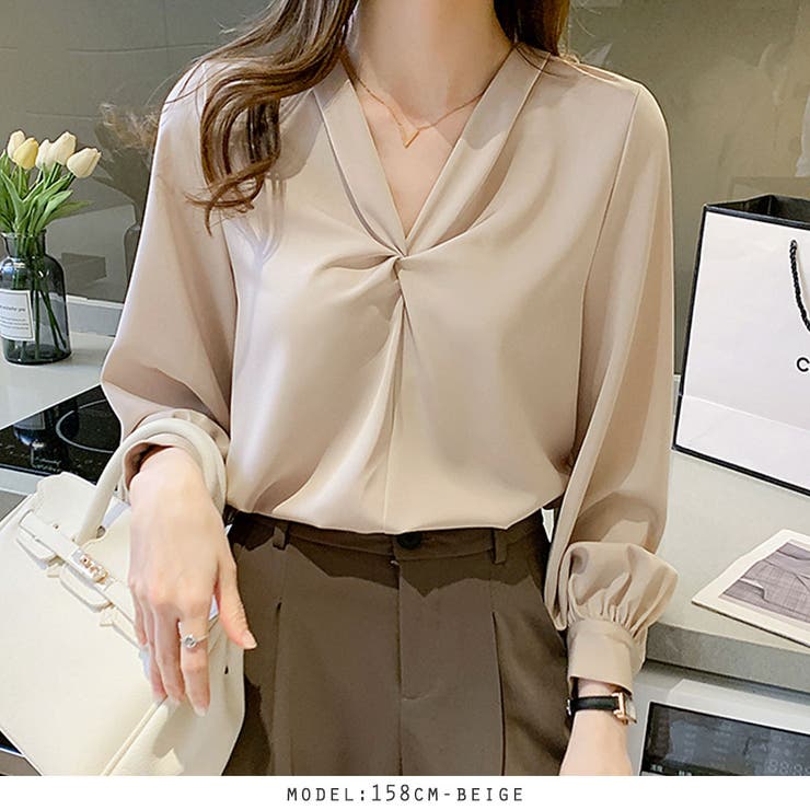 ボリューム袖フロント絞りブラウス オフィスブラウス | RAKUku | 詳細画像14 