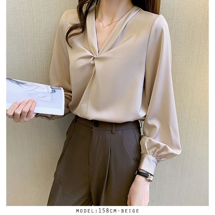 ボリューム袖フロント絞りブラウス オフィスブラウス | RAKUku | 詳細画像15 