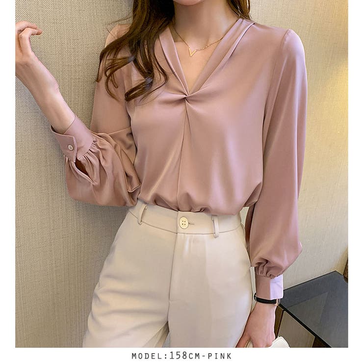 ボリューム袖フロント絞りブラウス オフィスブラウス | RAKUku | 詳細画像17 