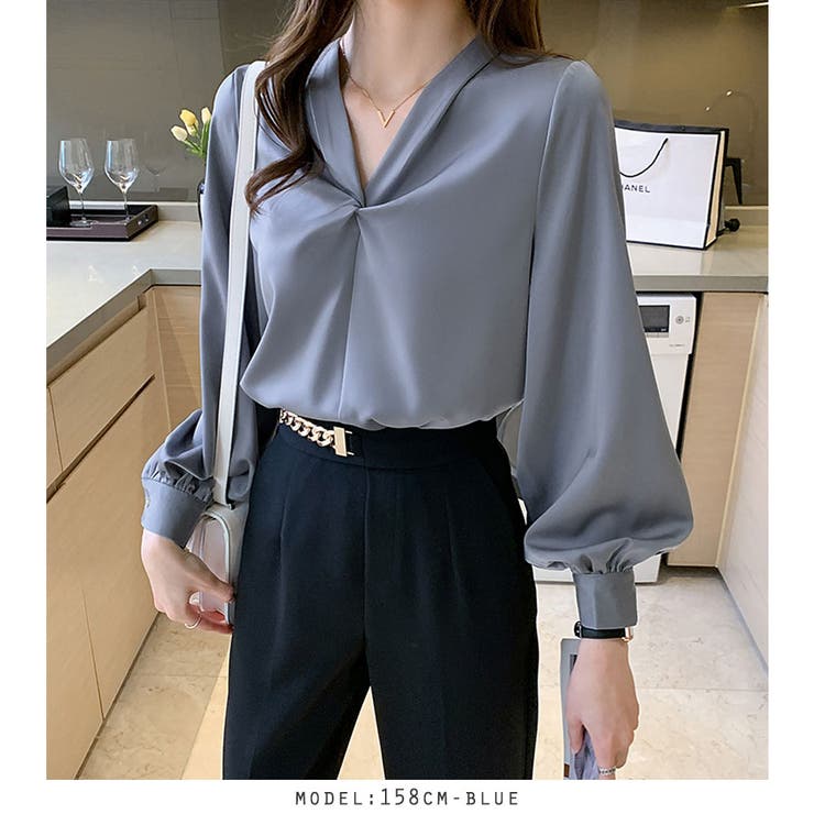 ボリューム袖フロント絞りブラウス オフィスブラウス | RAKUku | 詳細画像19 