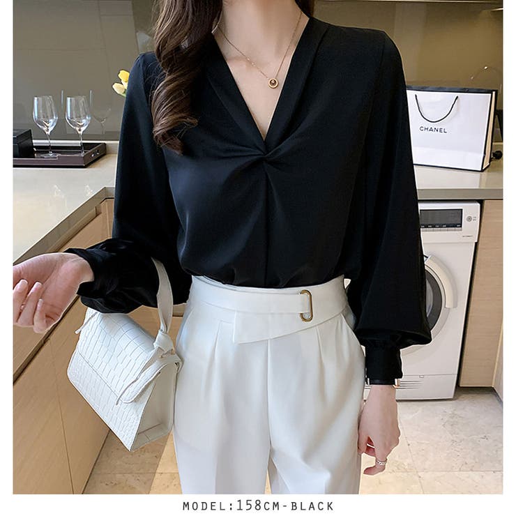 ボリューム袖フロント絞りブラウス オフィスブラウス | RAKUku | 詳細画像21 