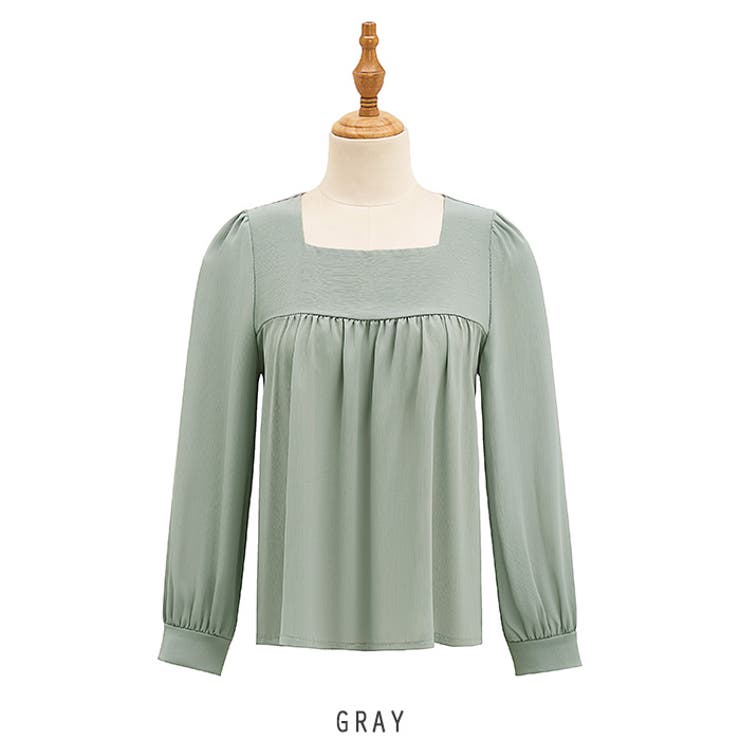 グレー | スクェアネック シフォンブラウス | RAKUku