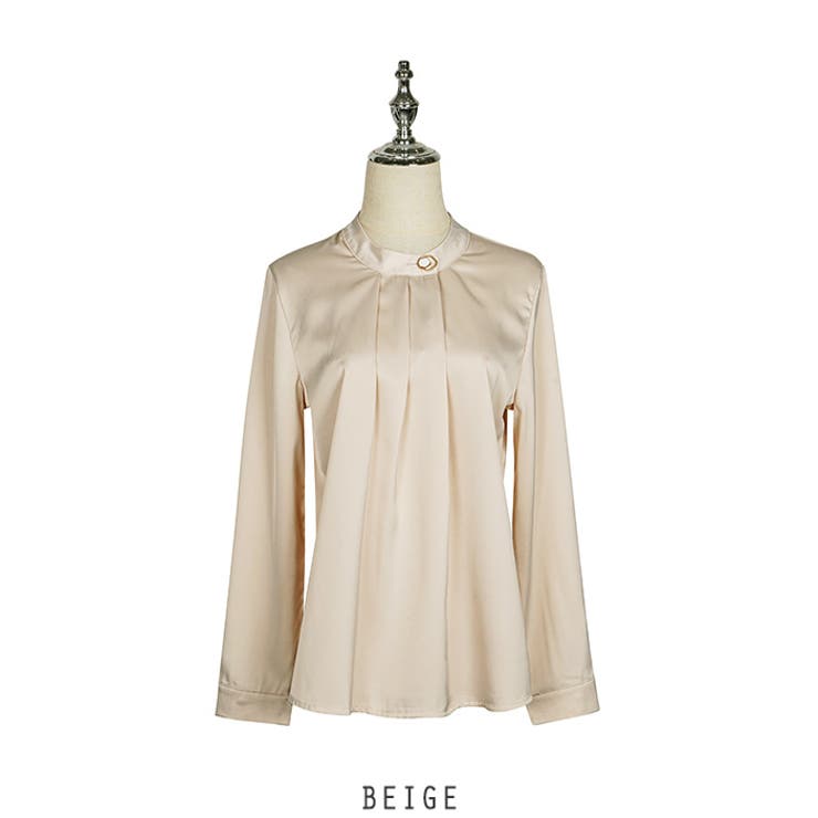 ベージュ | ネックボタン ポイント オフィスブラウス 韓国ファッション | RAKUku