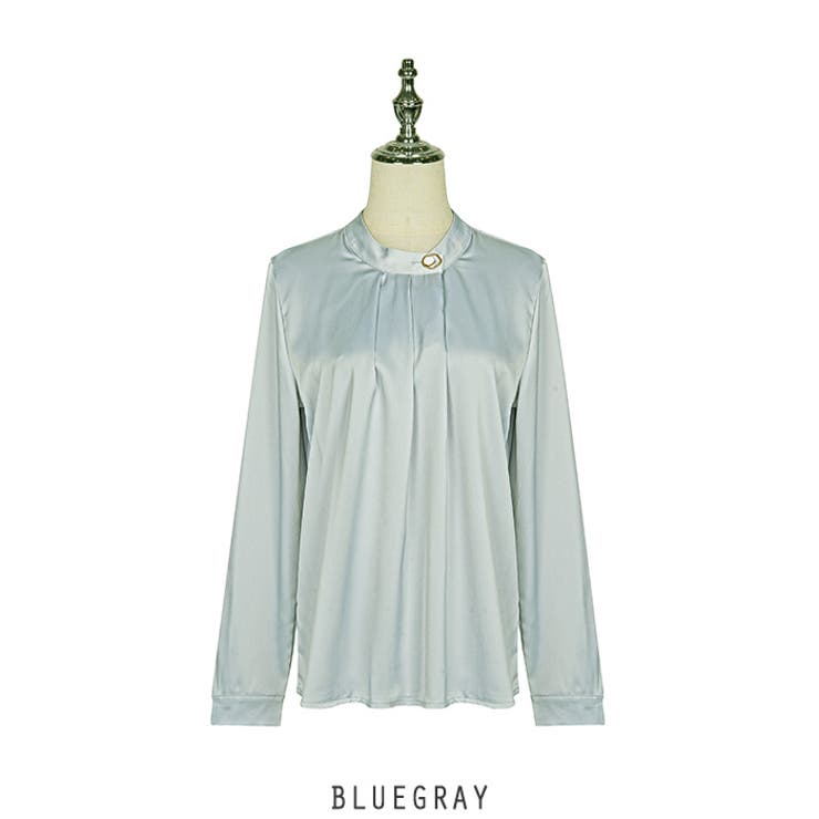 ブルーグレー | ネックボタン ポイント オフィスブラウス 韓国ファッション | RAKUku