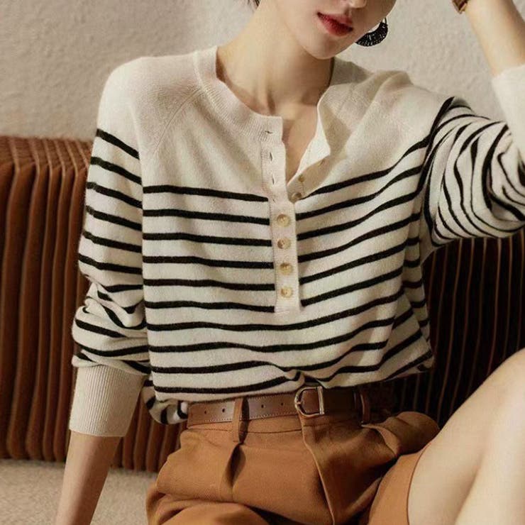 フレンチ ボーダーソフトニット 2色 韓国ファッション | RAKUku | 詳細画像3 