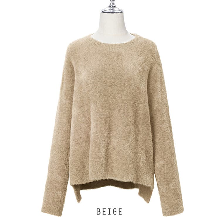 ベージュ | ふわふわ フェザーヤーン ニット プルオーバー 6色 | RAKUku