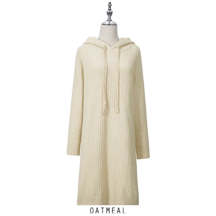 オートミール | フード付ニットワンピース 4color | RAKUku