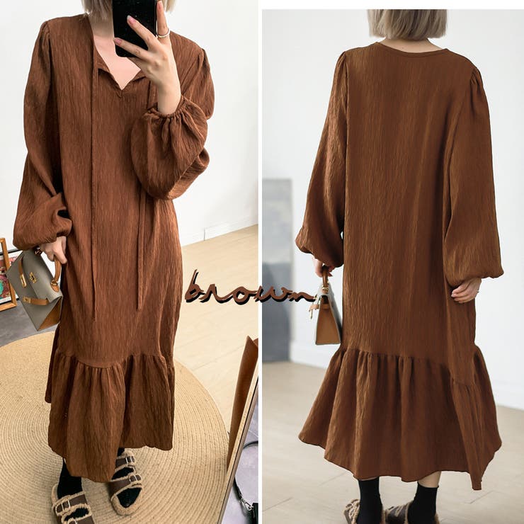 ゆったり パフスリーブロングワンピース 3color | RAKUku | 詳細画像4 