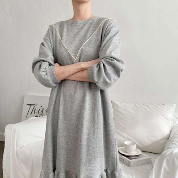 裏起毛 ゆったり ティアード ロング ワンピース 長袖 3color | RAKUku | 詳細画像9 