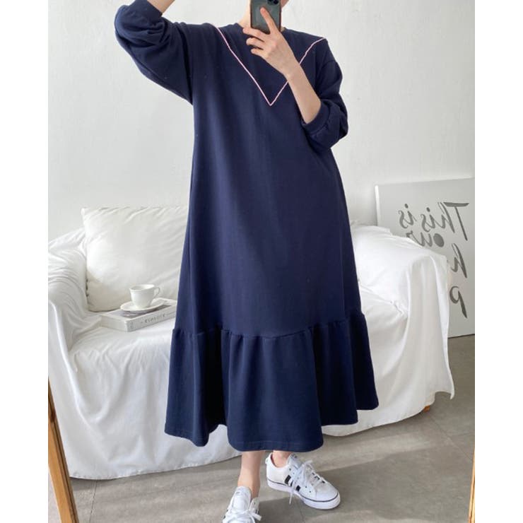 裏起毛 ゆったり ティアード ロング ワンピース 長袖 3color | RAKUku | 詳細画像5 