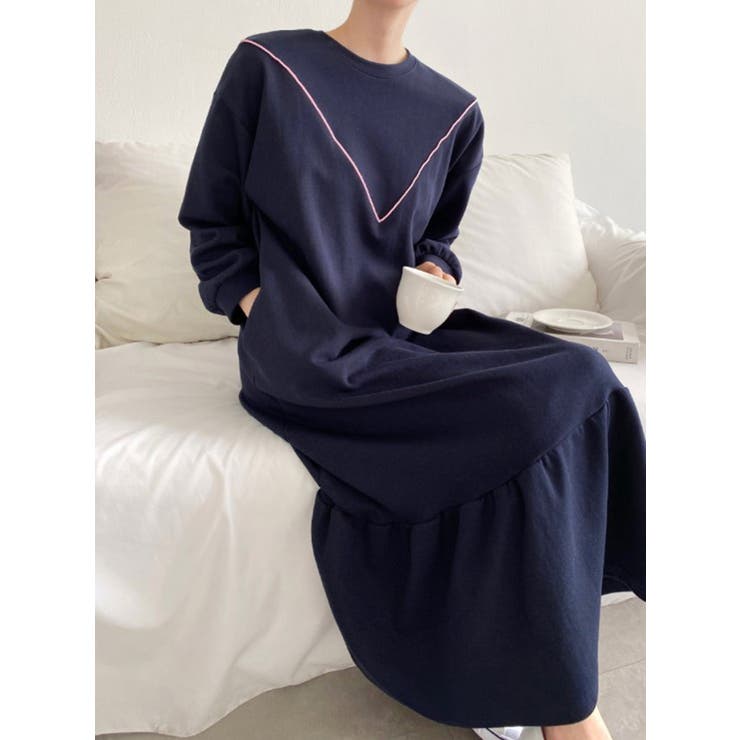 裏起毛 ゆったり ティアード ロング ワンピース 長袖 3color | RAKUku | 詳細画像6 