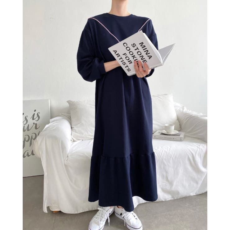 裏起毛 ゆったり ティアード ロング ワンピース 長袖 3color | RAKUku | 詳細画像7 