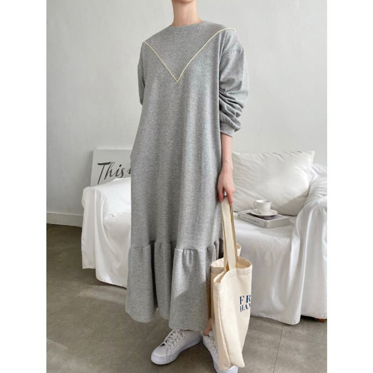 裏起毛 ゆったり ティアード ロング ワンピース 長袖 3color | RAKUku | 詳細画像8 