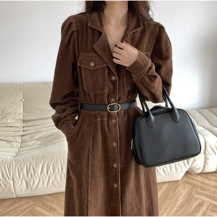 ブラウン | ベルト付き コーデュロイ シャツ | RAKUku