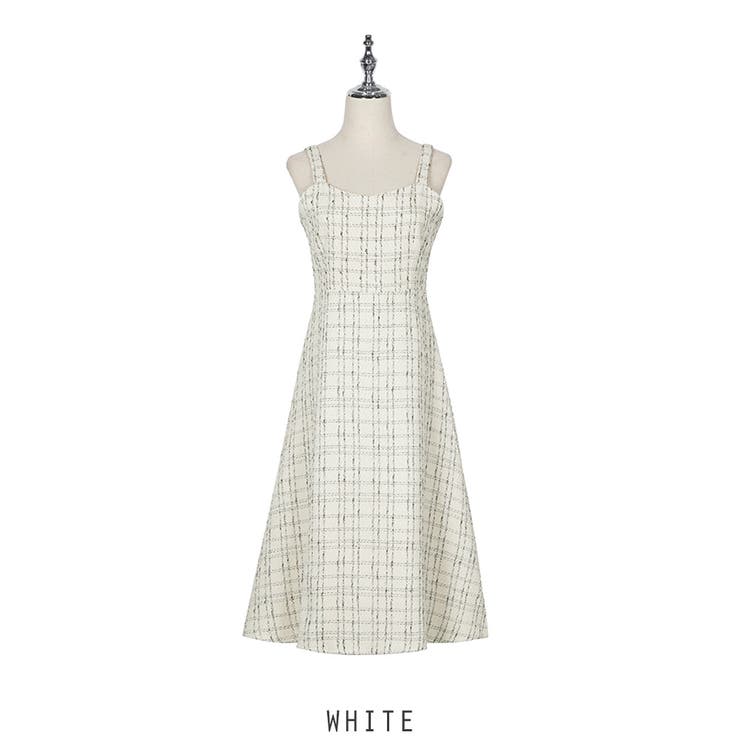 ホワイト | ツイード キャミワンピース ロング丈 韓国ファッション 2color | RAKUku