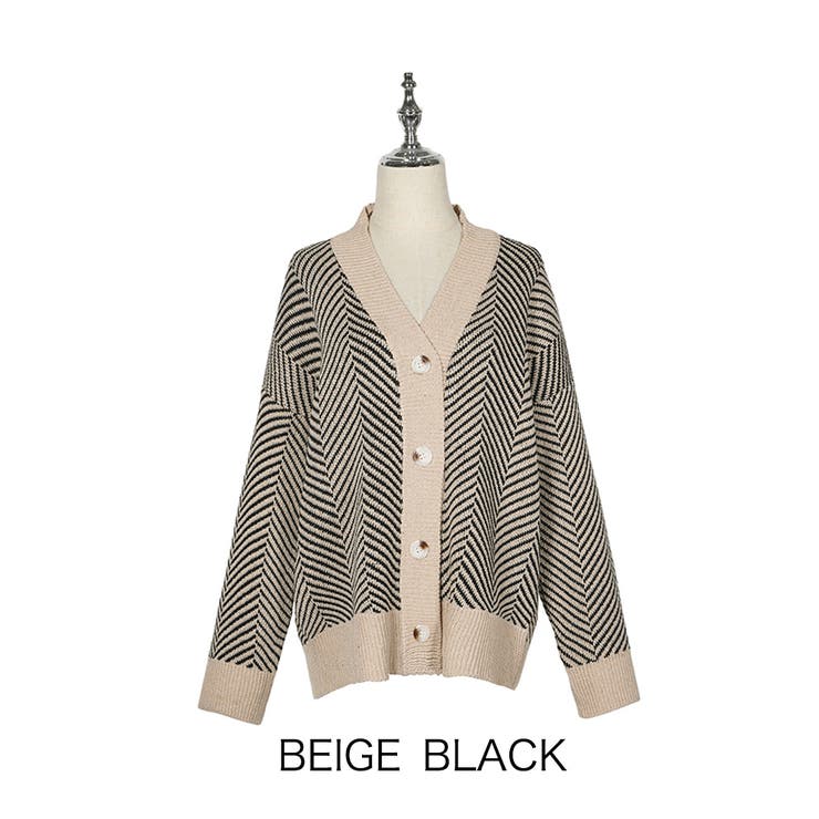 ベージュブラック | Vネック ニットカーディガン 2color | RAKUku