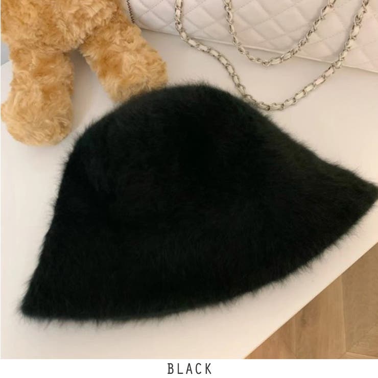 ブラック | アンゴラ風 フェイクファーバケットハット  4color 韓国ファッション | RAKUku