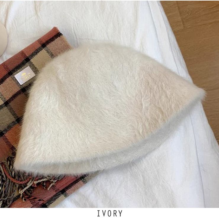 アイボリー | アンゴラ風 フェイクファーバケットハット  4color 韓国ファッション | RAKUku