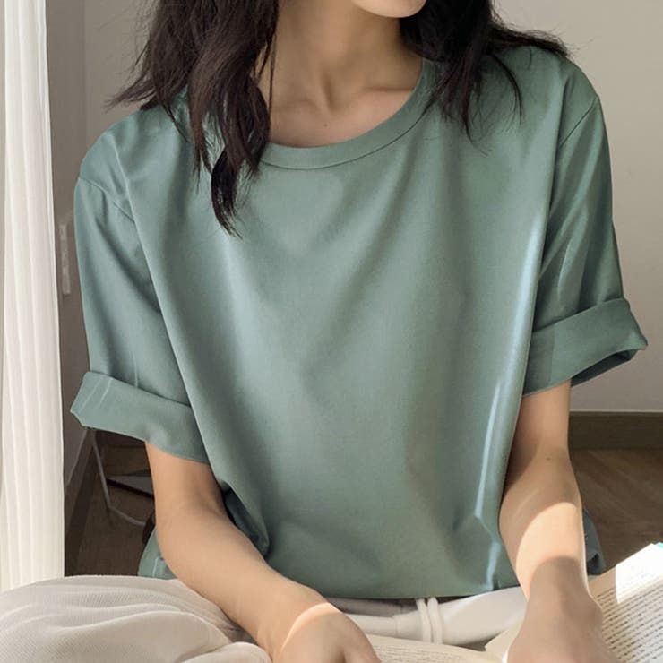 グレイッシュグリーン】伸縮性抜群！無地半袖Tシャツ [品番：RKKW0002669]｜RAKUku（ラクク）のレディースファッション通販｜SHOPLIST（ショップリスト）