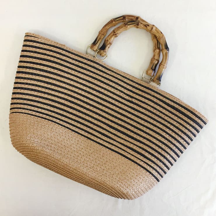 バンブーハンドル風バイカラーかごバッグ[品番：RKKW0002686