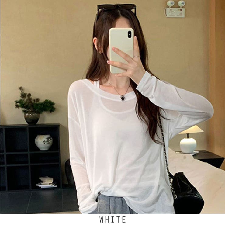 ホワイト | シアートップス 2点セット 透け感 秋 韓国ファッション | RAKUku