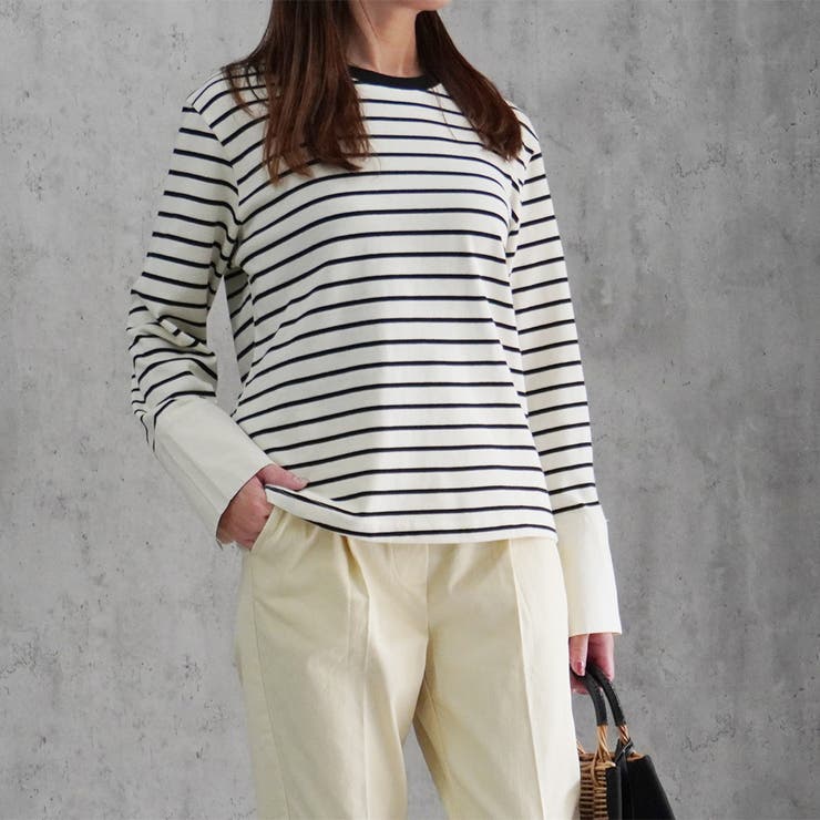 レーディス 長袖 ボーダースウェット Tシャツ カフスポイント | RAKUku | 詳細画像2 