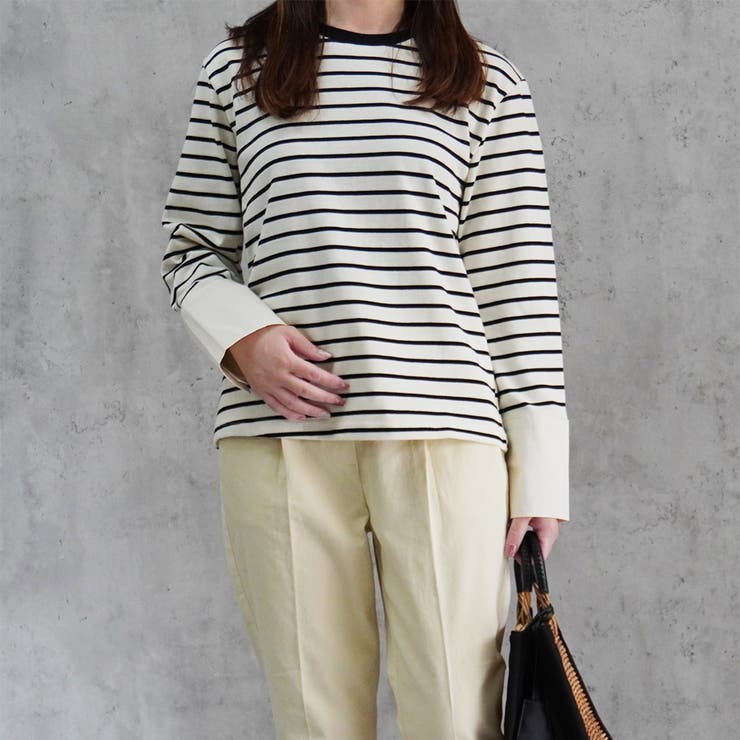 レーディス 長袖 ボーダースウェット Tシャツ カフスポイント | RAKUku | 詳細画像4 