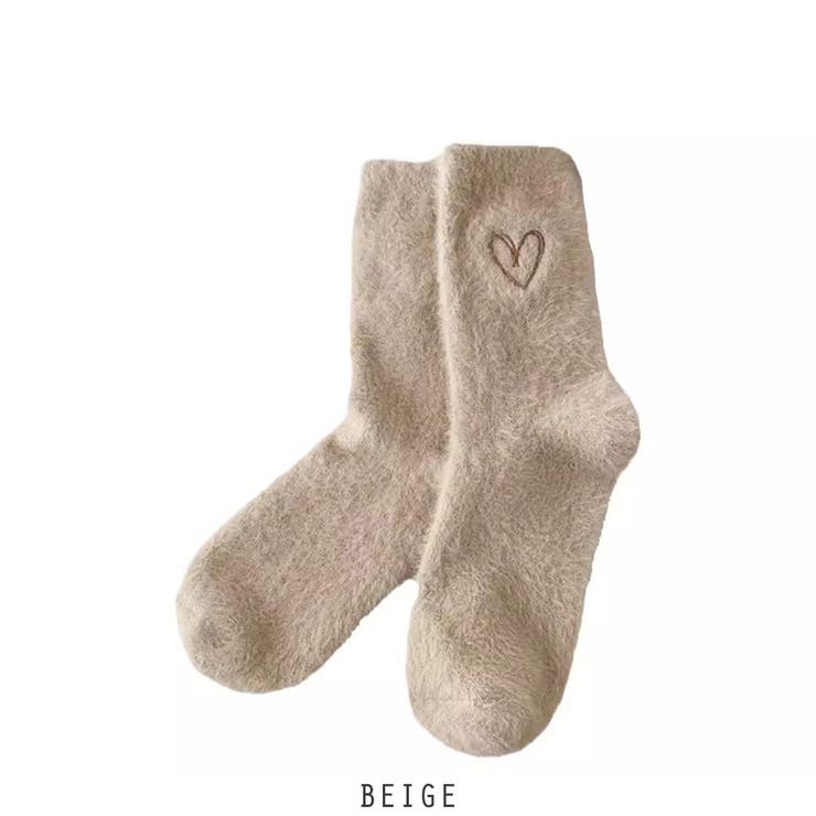 ベージュ | ハート ポイントファーソックス 厚手 | RAKUku