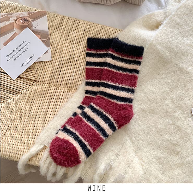 ワイン | カラフル 靴下 ソックス もこもこ ふわふわ 暖かい 可愛い ソックス | RAKUku