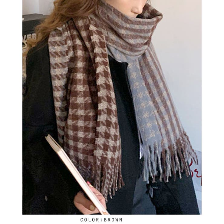 チェック柄リバーシブルマフラー 羽織り 柔らかい ストール プチプレゼント | RAKUku | 詳細画像6 