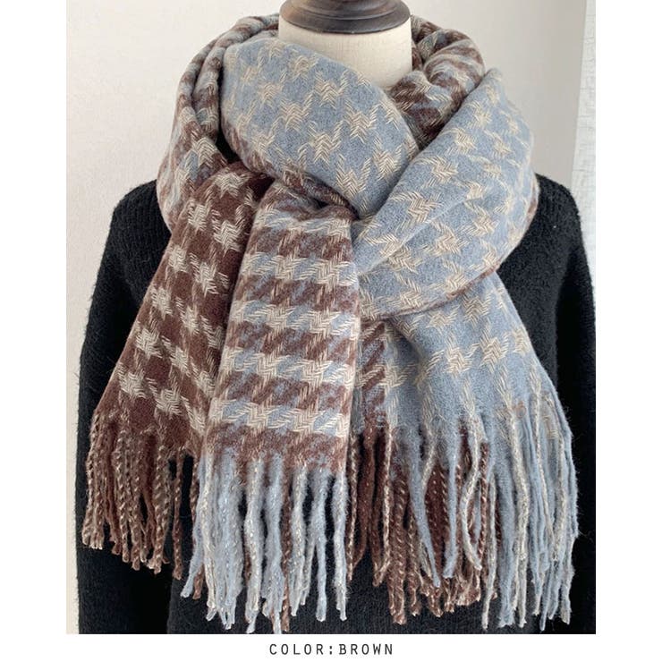 ブラウン | チェック柄リバーシブルマフラー 羽織り 柔らかい ストール プチプレゼント | RAKUku