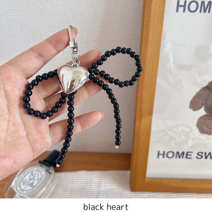 ブラックハート | ビーズアクセサリー リボンチャーム キーホルダー スニーカーチャーム | RAKUku