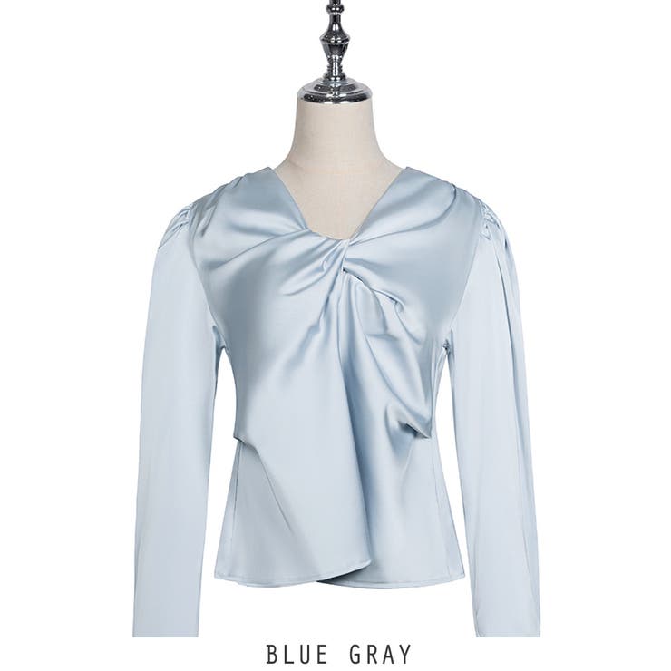 ブルーグレー | ツイストデザイン ブラウス オフィスカジュアル 4color | RAKUku