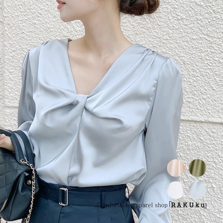 ツイストデザイン ブラウス オフィスカジュアル 4color | RAKUku | 詳細画像1 