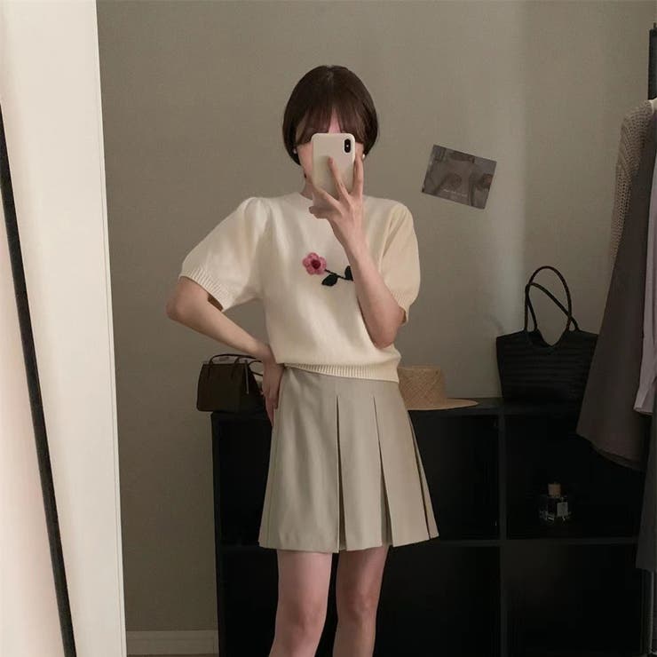 半袖 花飾り ニット 半袖プルオーバー セーター 韓国 韓国ファッション | RAKUku | 詳細画像12 