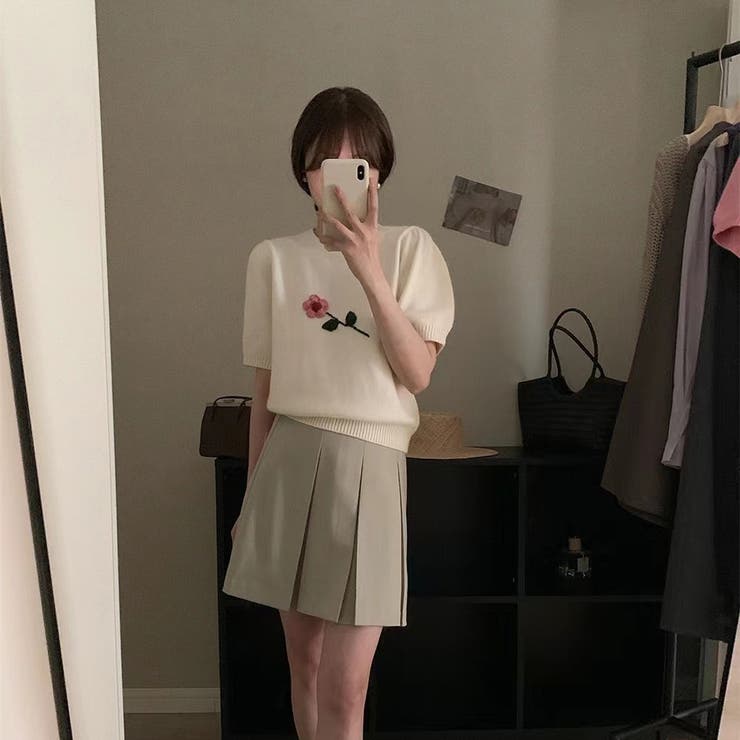 半袖 花飾り ニット 半袖プルオーバー セーター 韓国 韓国ファッション | RAKUku | 詳細画像13 