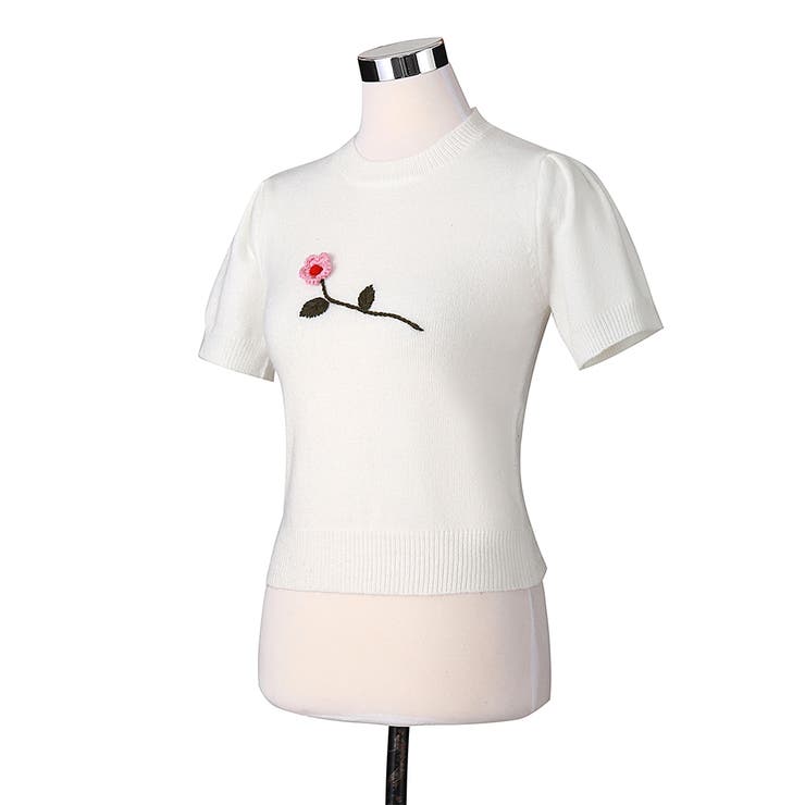 半袖 花飾り ニット 半袖プルオーバー セーター 韓国 韓国ファッション | RAKUku | 詳細画像14 