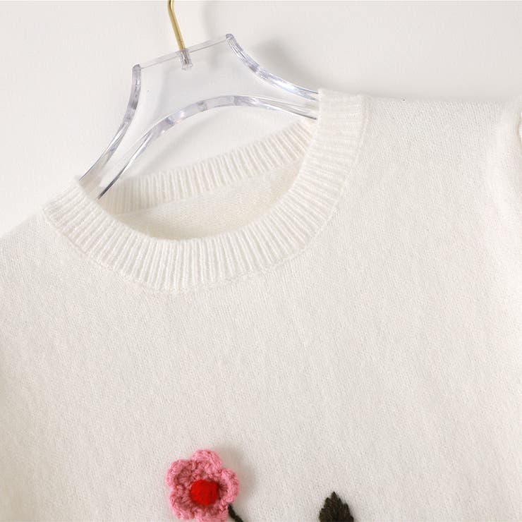 半袖 花飾り ニット 半袖プルオーバー セーター 韓国 韓国ファッション | RAKUku | 詳細画像16 