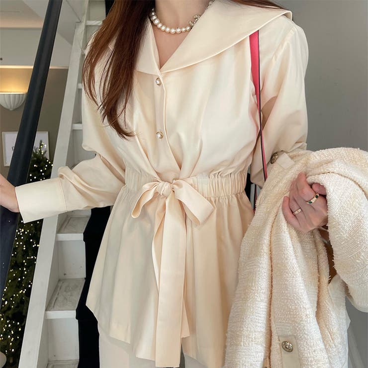 ビッグ襟 セーラーカラー ブラウス 長袖ブラウス シルク風 韓国ファッション | RAKUku | 詳細画像5 