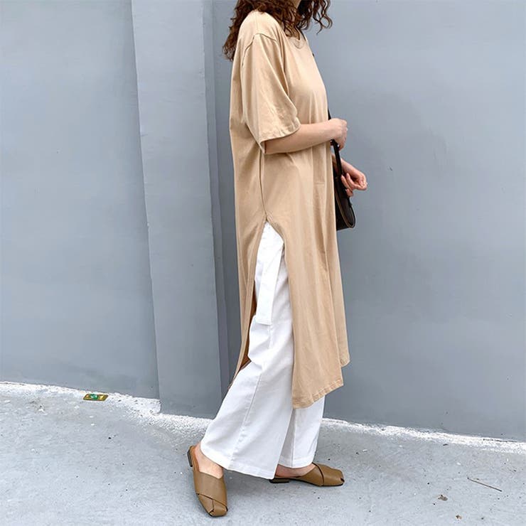 24ss NEW サイドスリットTシャツ ロング丈 ワンピーTシャツ | RAKUku | 詳細画像3 